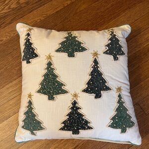 Festive Christmas Holiday Pillow with Green Trees